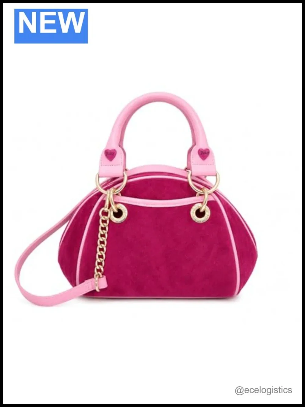 Y2K Velour Satchel Bag Purse with Charm & Crossbody Strap, Compact